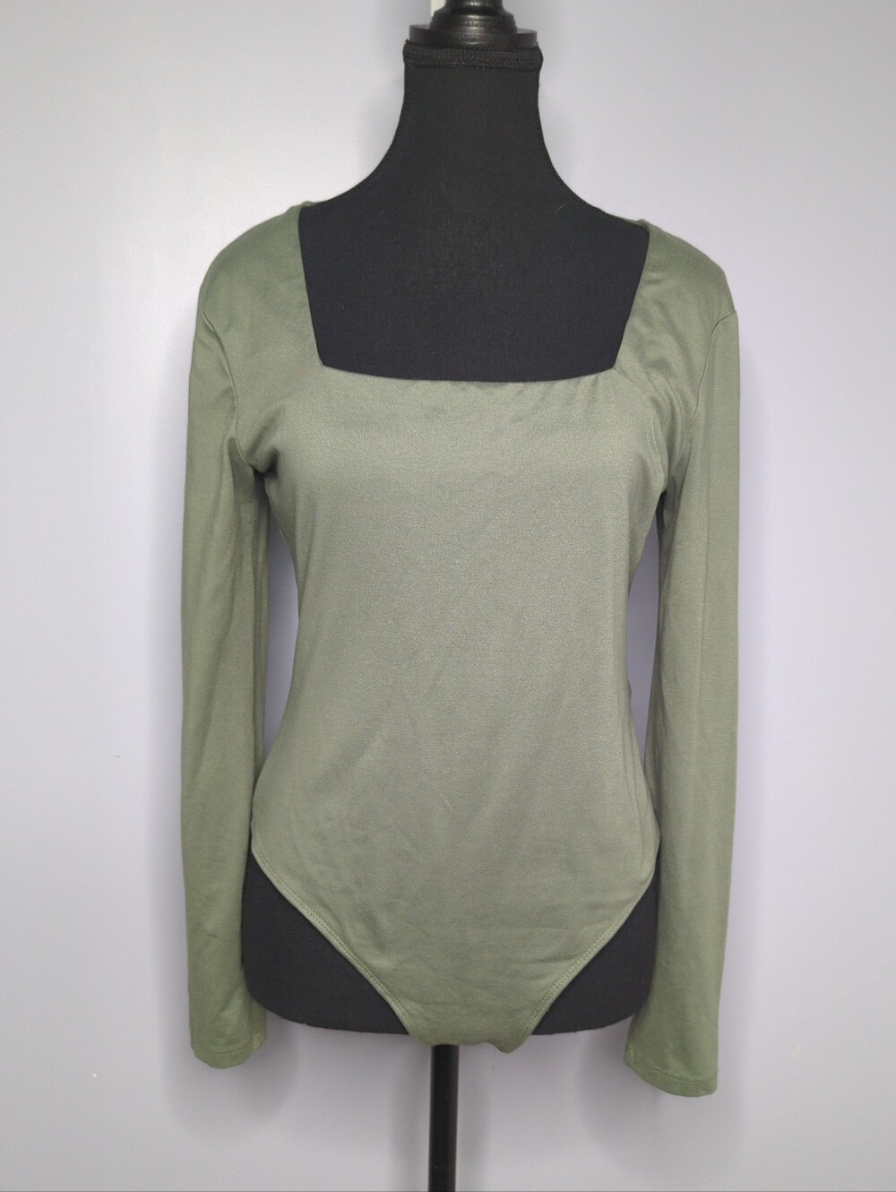 Bluenotes Olive Green Square Neck Bodysuit L - Thong Snap Bottom